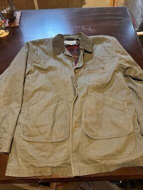 Vintage L.L.Bean Canvas Field Chore Barn Jacket Plaid Flannel Lined Green Mens L